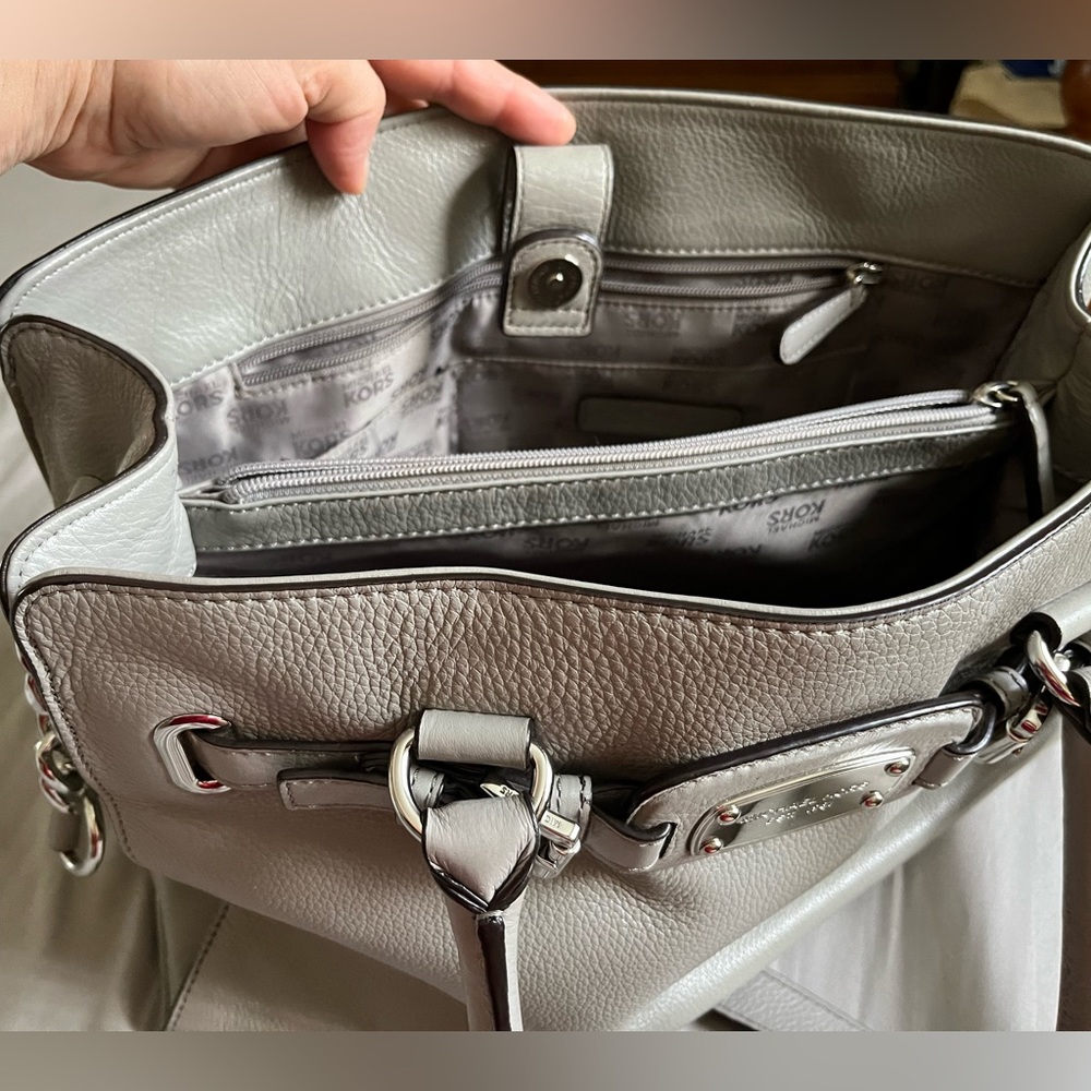 Michael Kors Saffiano Leather Hamilton East West Satchel, Ash Grey - Picture 10 of 14